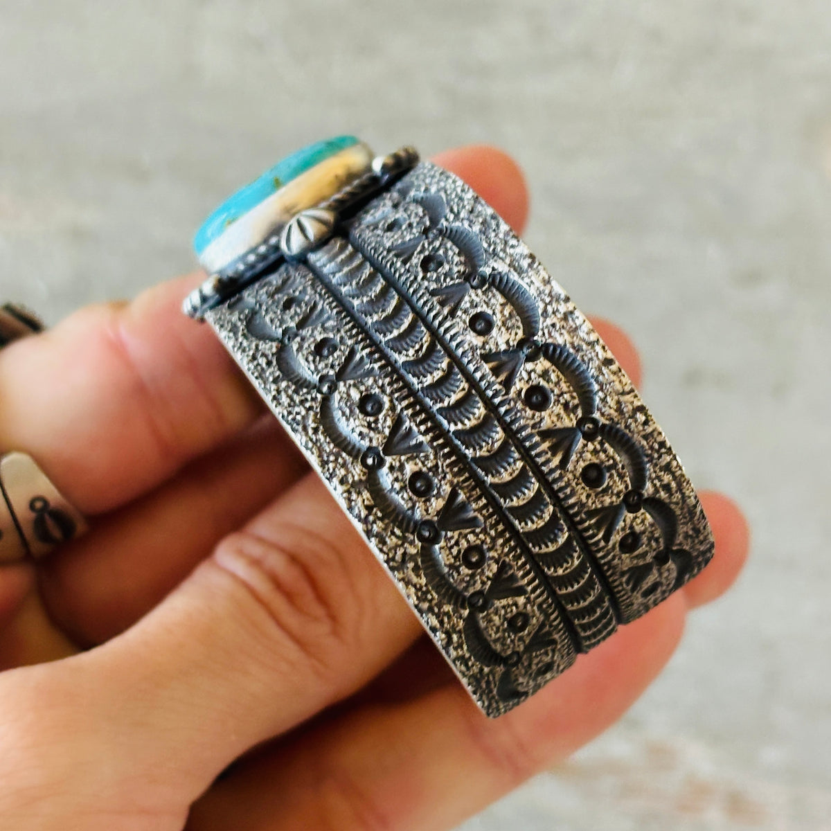 Navajo Herman Smith Sterling Silver & Kingman Turquoise Stacker Cuff