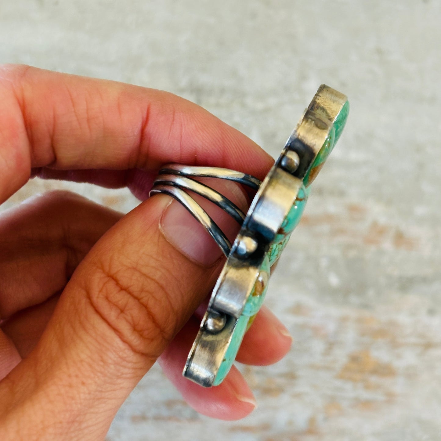 Navajo Taliah Benally Sterling Silver & Mixed Turquoise Cluster Ring