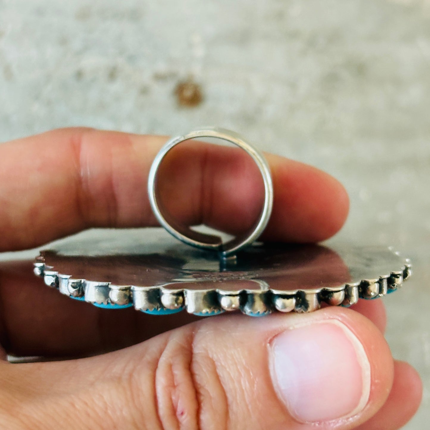 Navajo Glenn Livingston Sterling Silver & Sleeping Beauty Turquoise Statement Ring