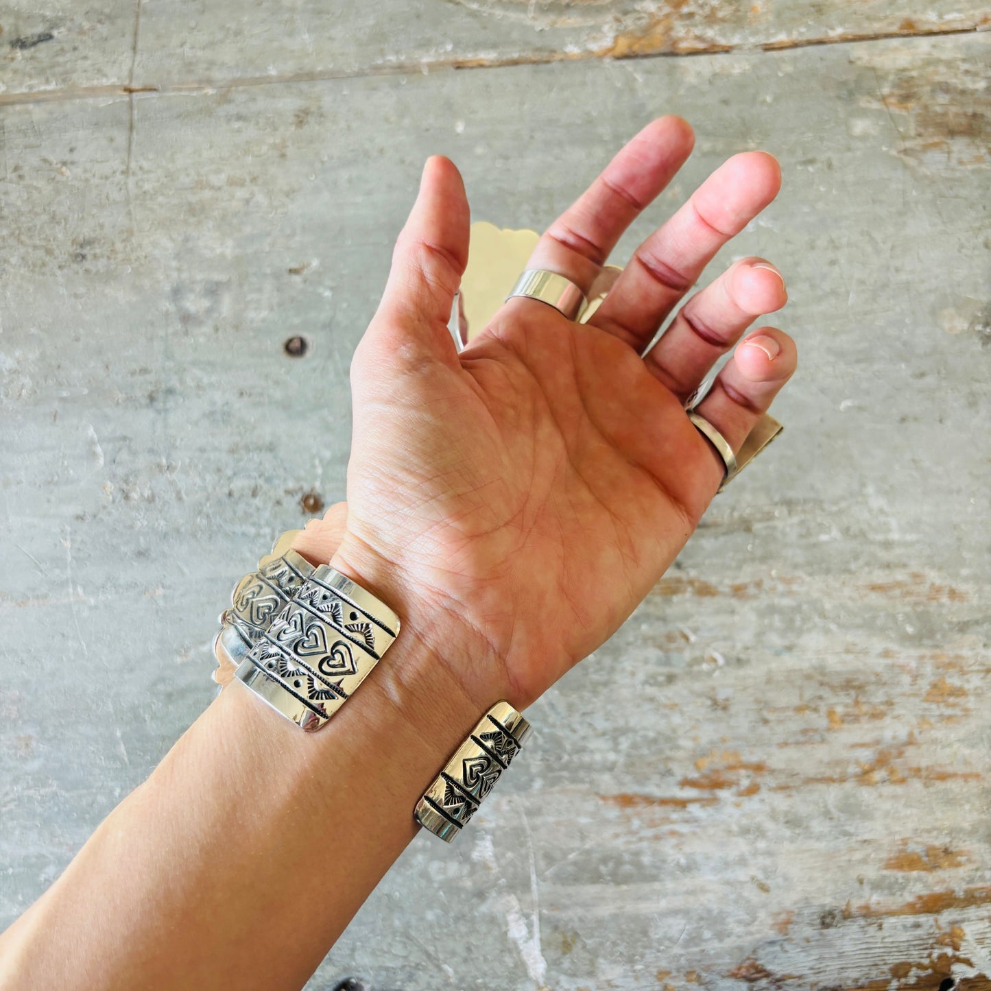 Navajo Hemerson Brown Sterling Silver - Orange - Purple Spiny & Kingman Turquoise Heart Cobblestone Cuff