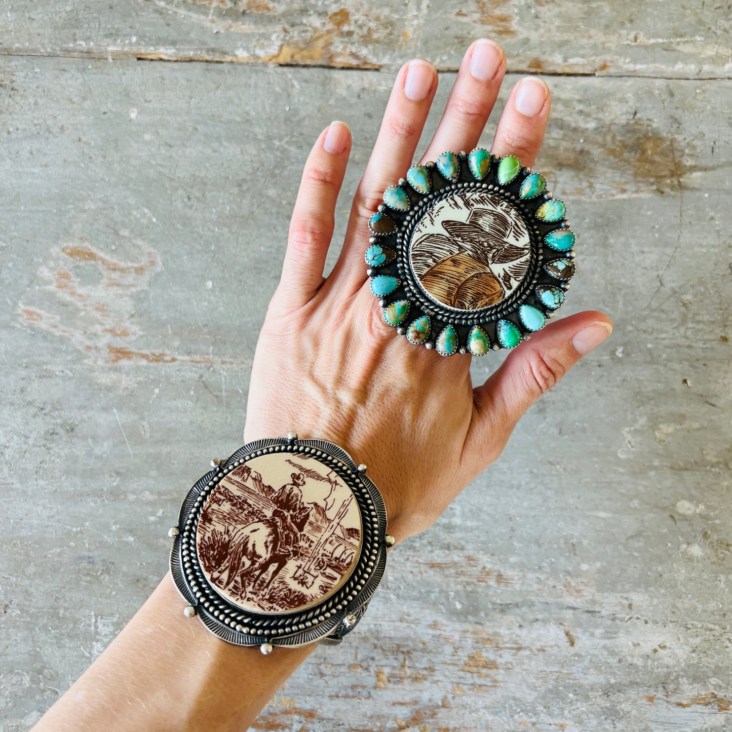 Kindale Billah Sterling Silver - Ceramic & Mixed Turquoise Cowboy Ring