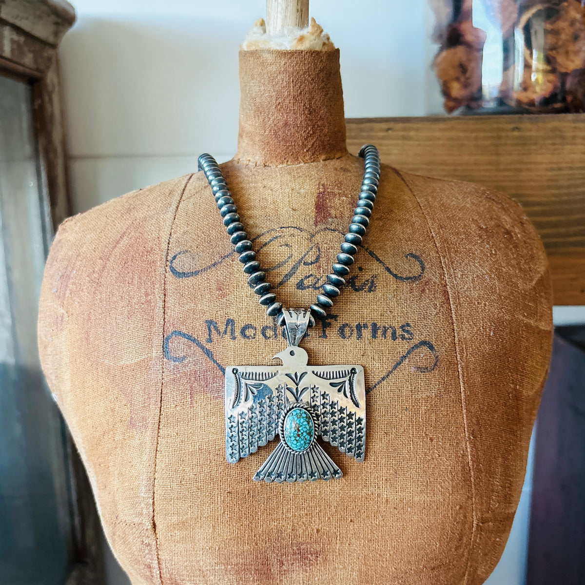 Navajo Sunshine Reeves Sterling Silver & Web Kingman Thunderbird Pendant