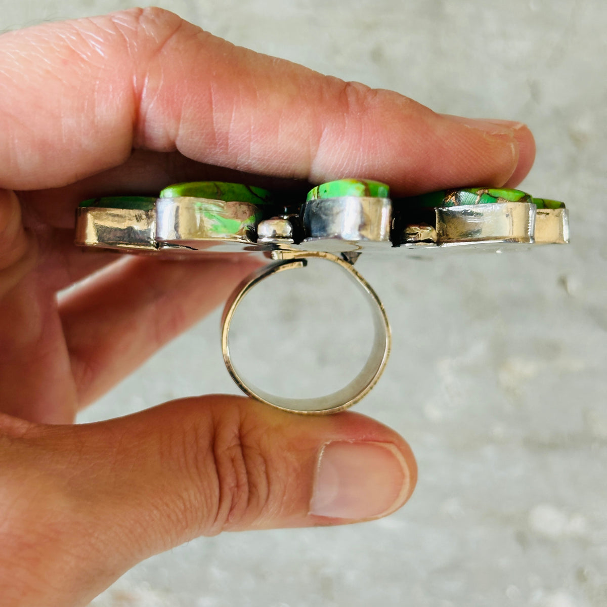 Navajo Hemerson Brown Sterling Silver & Green Mojave Cluster Ring