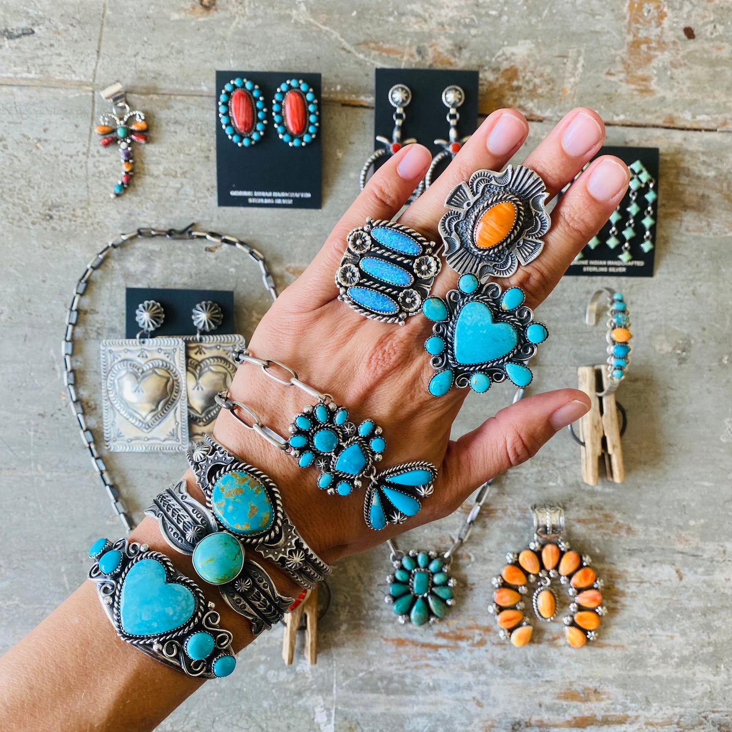 Navajo Lorenzo & Jerilyn Chee Sterling Silver & Campitos Turquoise Heart Cuff