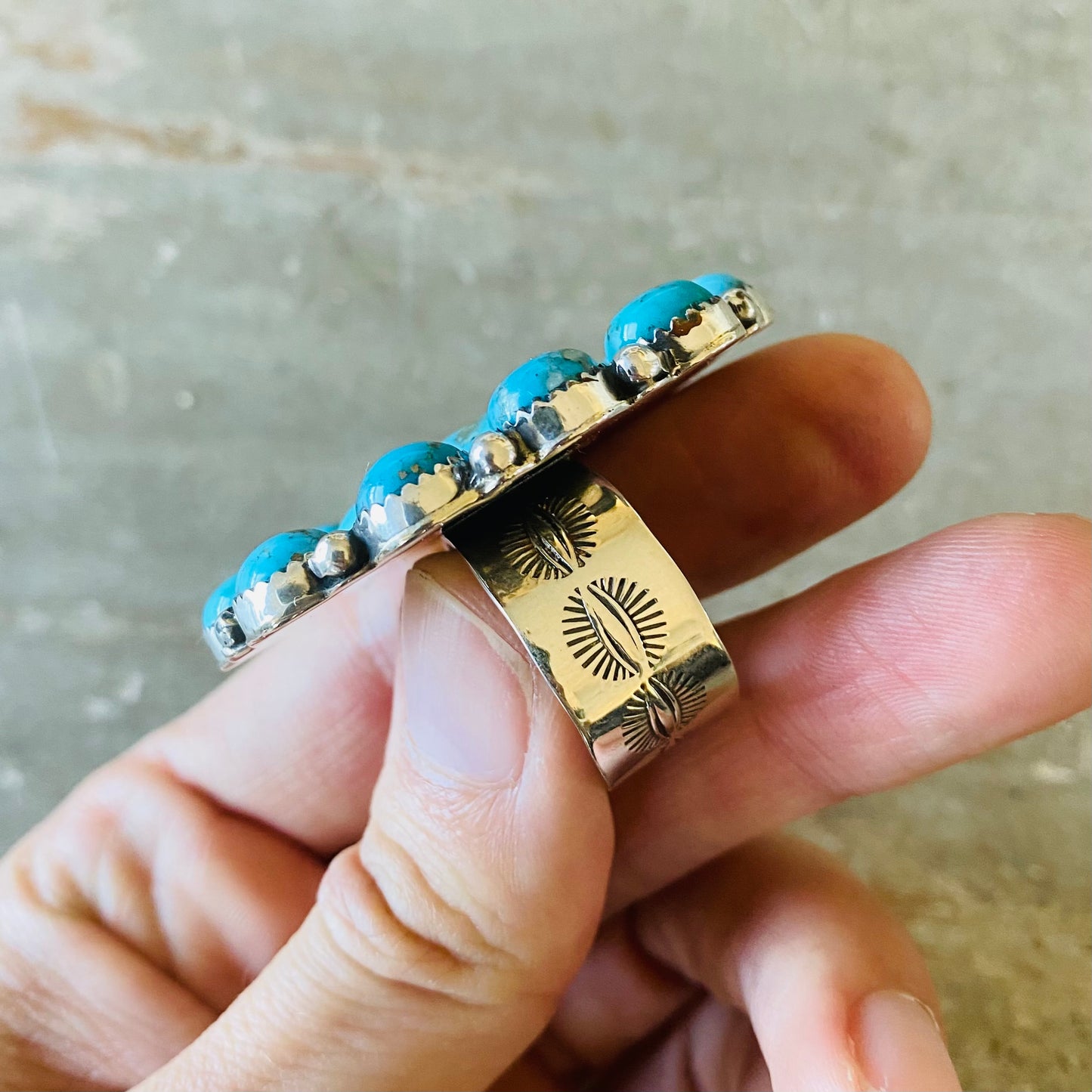 Navajo Lorenzo Jerilyn Chee Sterling Silver & Kingman Cluster Ring