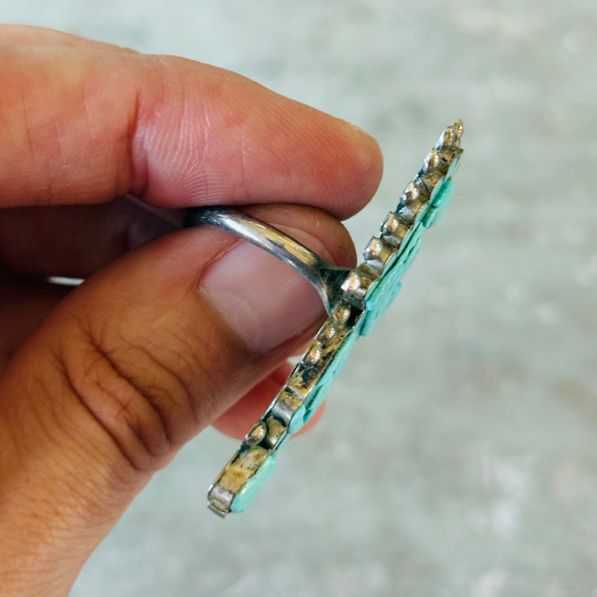 Vintage Zuni Larry Laate Sterling Silver & Turquoise Kachina Ring