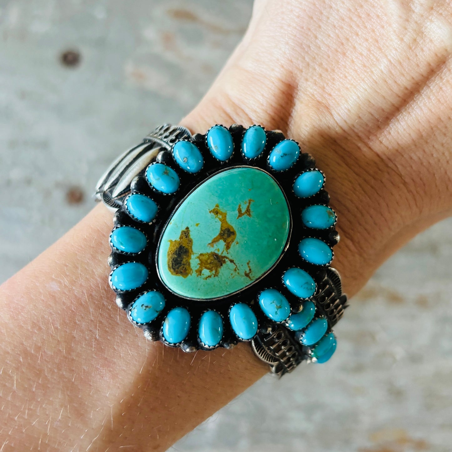 Navajo Shawn Cayatineto Sterling Silver & Kingman Turquoise Statement Cuff
