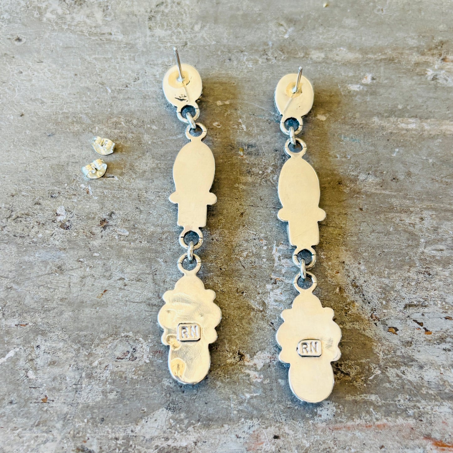 Navajo Signed Sterling Silver & Kingman Turquoise Earrings