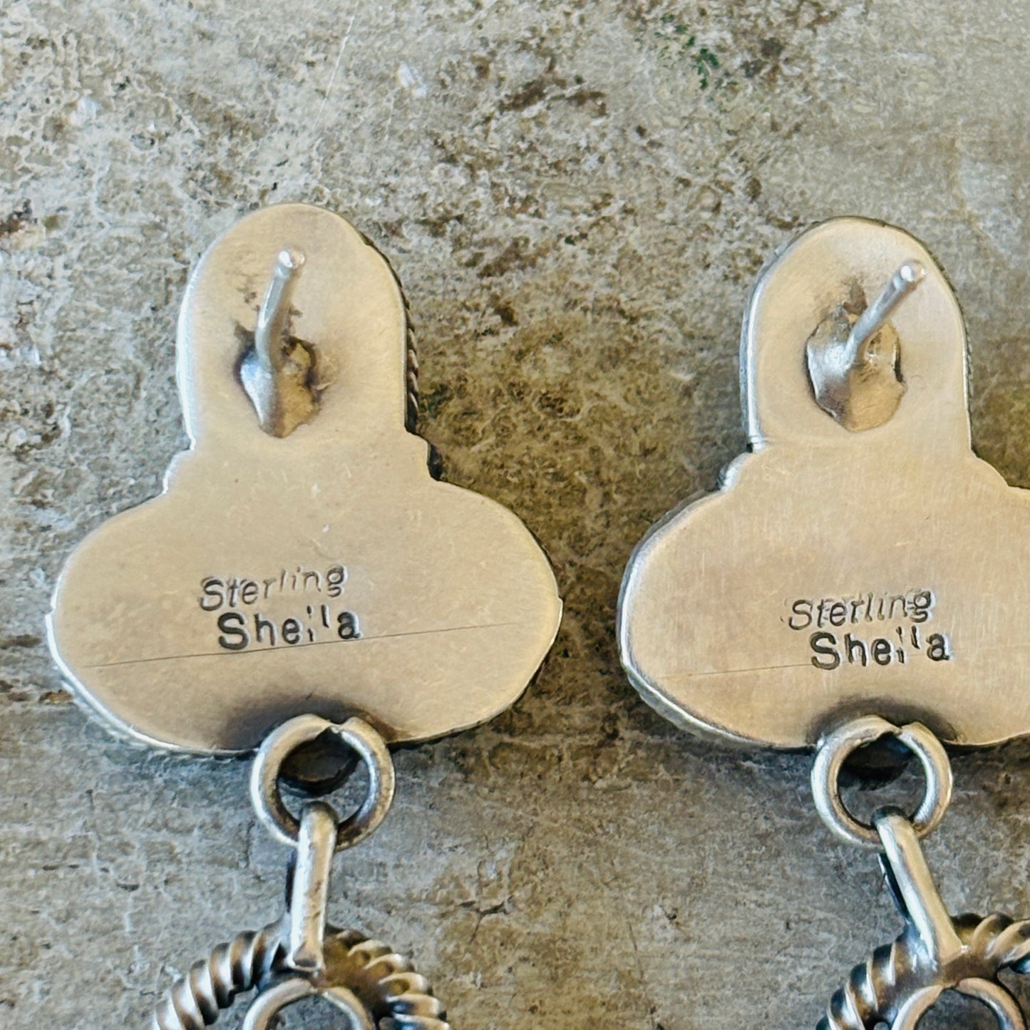 Navajo Sheila Becenti Sterling Silver & Campitos Turquoise Statement Earrings