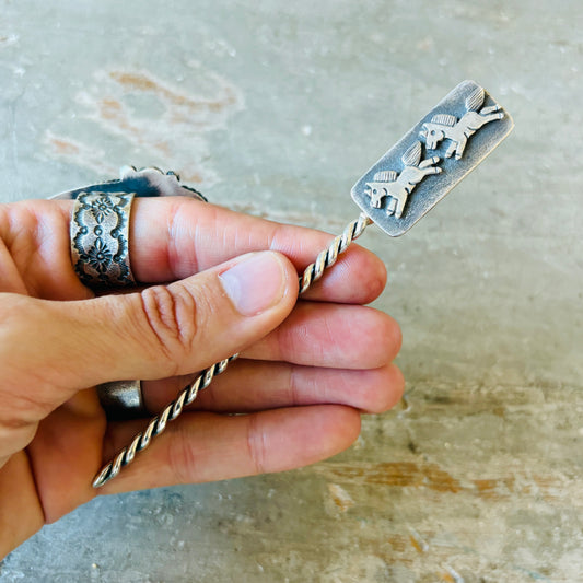 Navajo Russell Lee Sterling Silver Horse Overlay Hair Pin