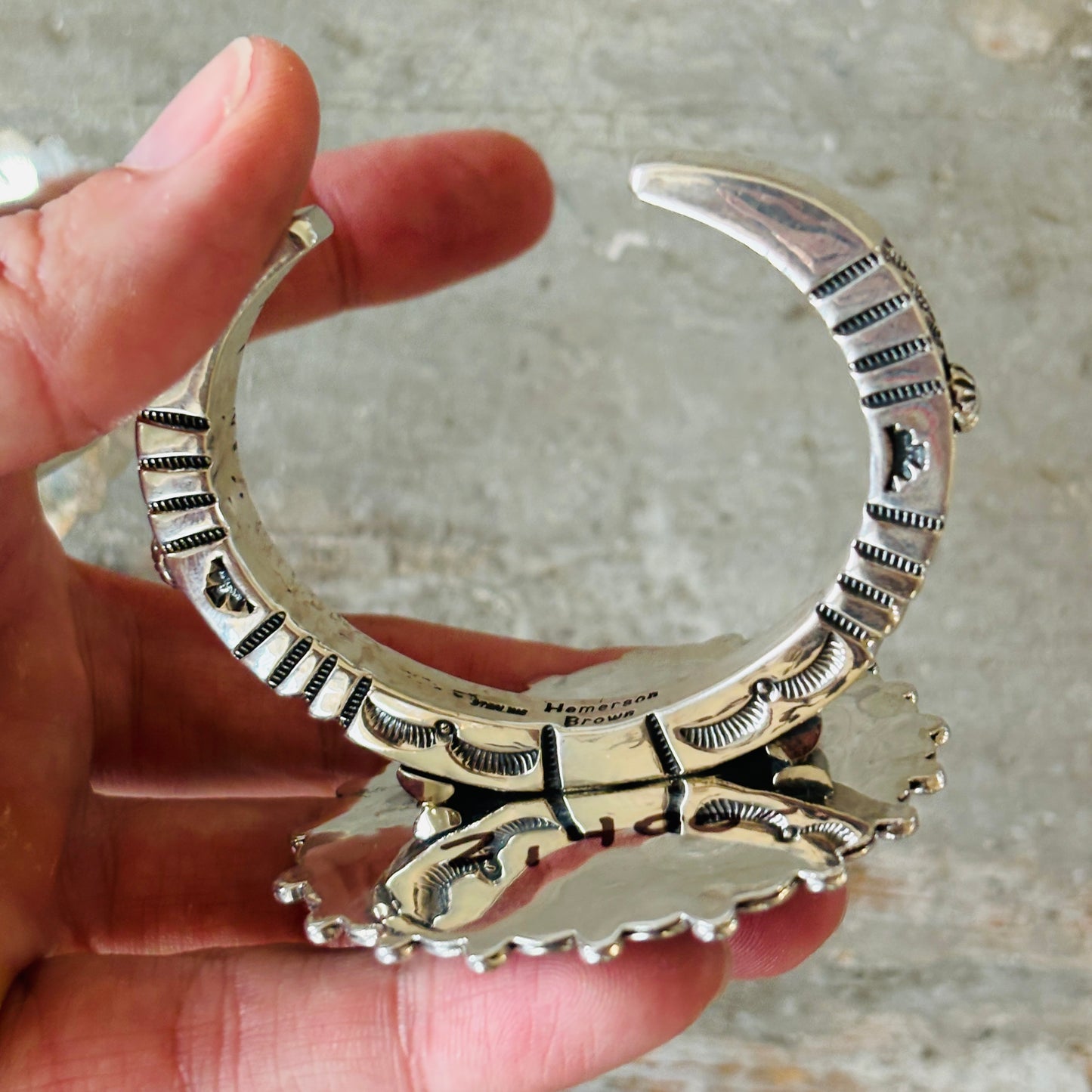Navajo Hemerson Brown Sterling Silver - Sonoran Turquoise & Blue Lab Opal Cluster Statement Cuff
