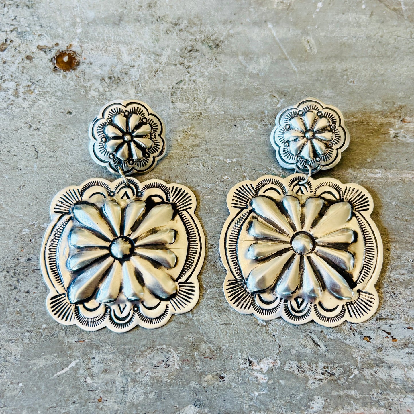 Navajo Blackgoat Sterling Silver Concho Earrings