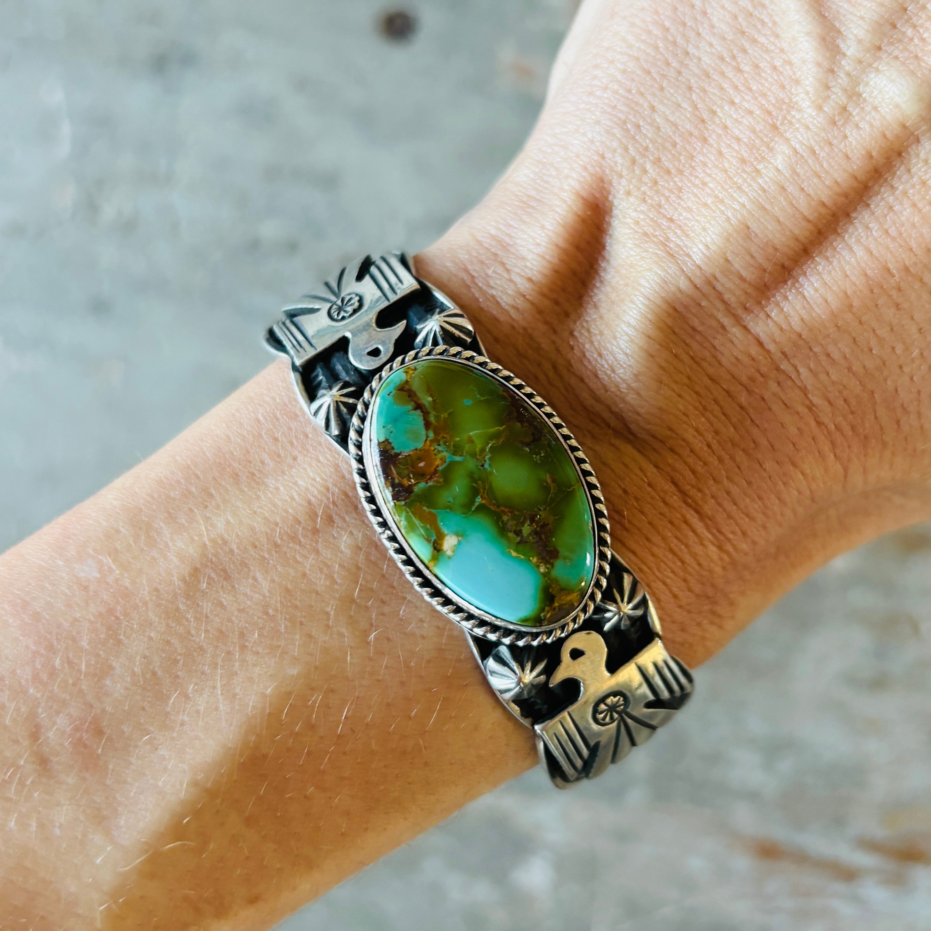 Navajo Andy Cadman Sterling Silver & Turquoise Thunderbird Cuff