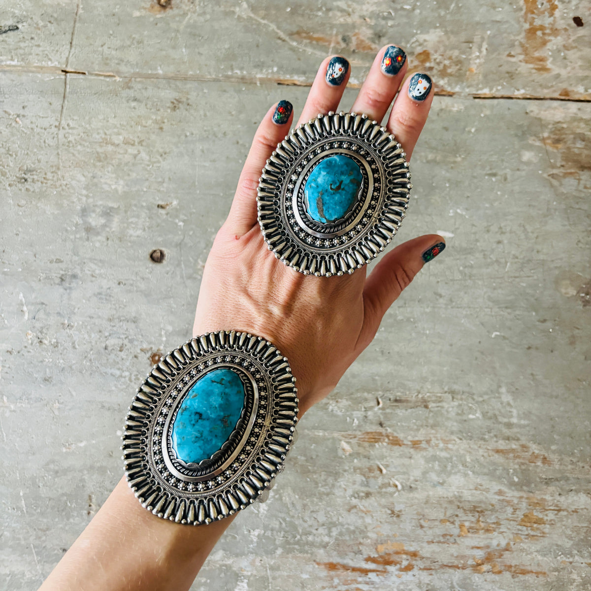 Navajo Glenn Livingston Sterling Silver & Pilot Mountain Turquoise Statement Ring