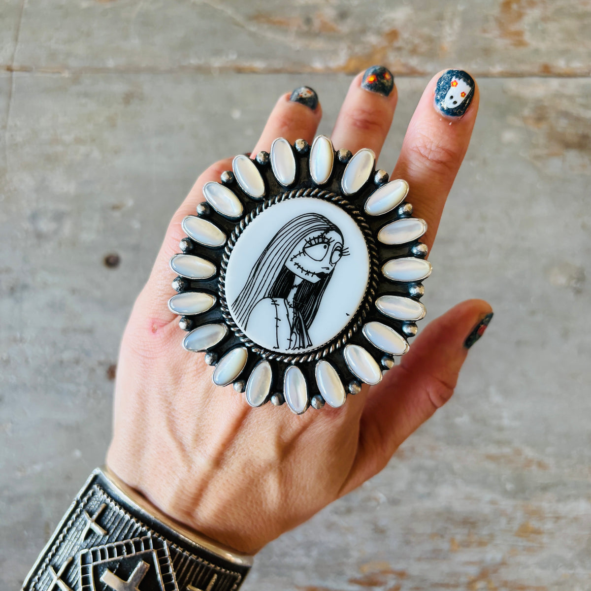 Navajo Kindale Billah Sterling Silver - Ceramic & Mother of Pearl Sally Ring