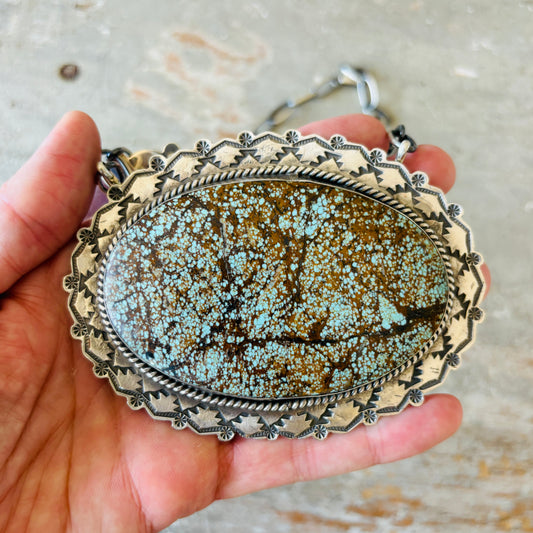 Navajo Rick Enriquez Sterling Silver & #8 Turquoise Statement Necklace