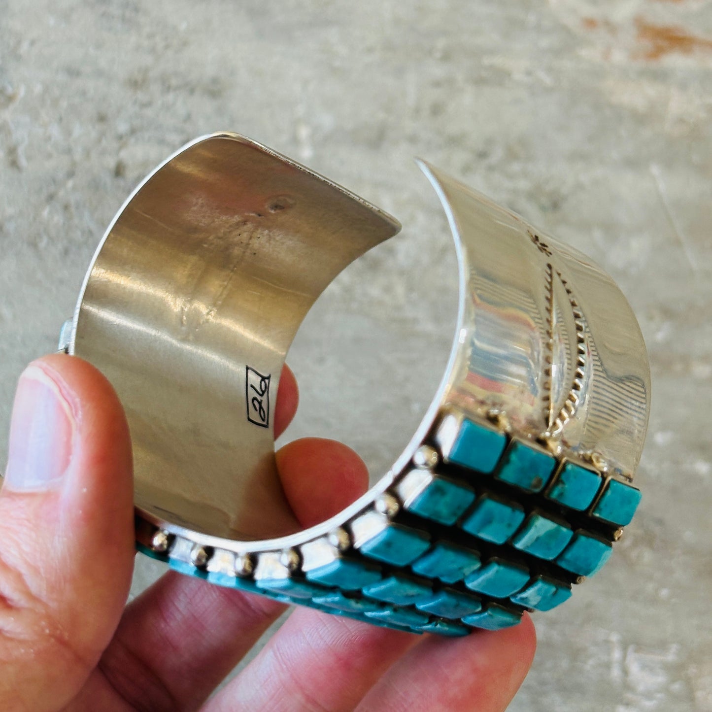 Navajo Violet Nez Sterling Silver & Kingman Turquoise Four Row Statement Cuff