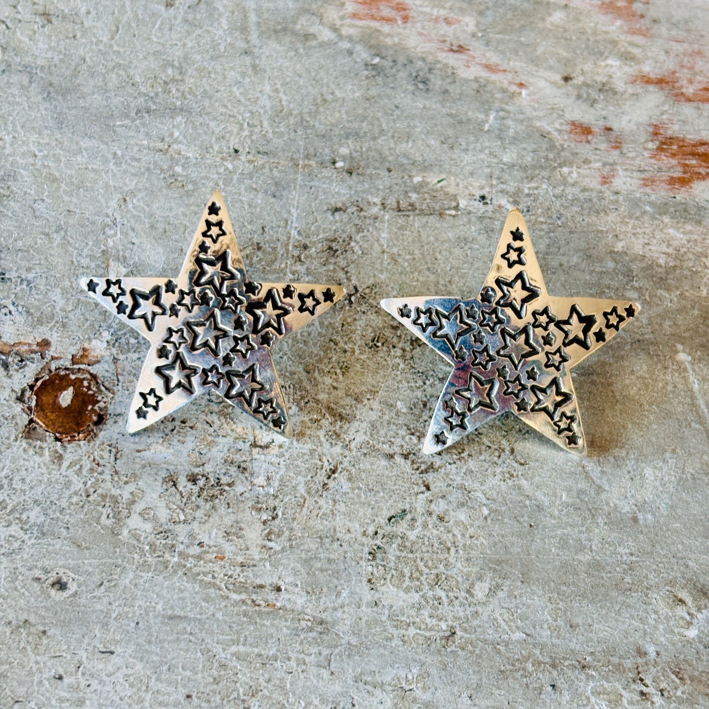 Navajo Andy Cadman Sterling Silver Stars Earrings