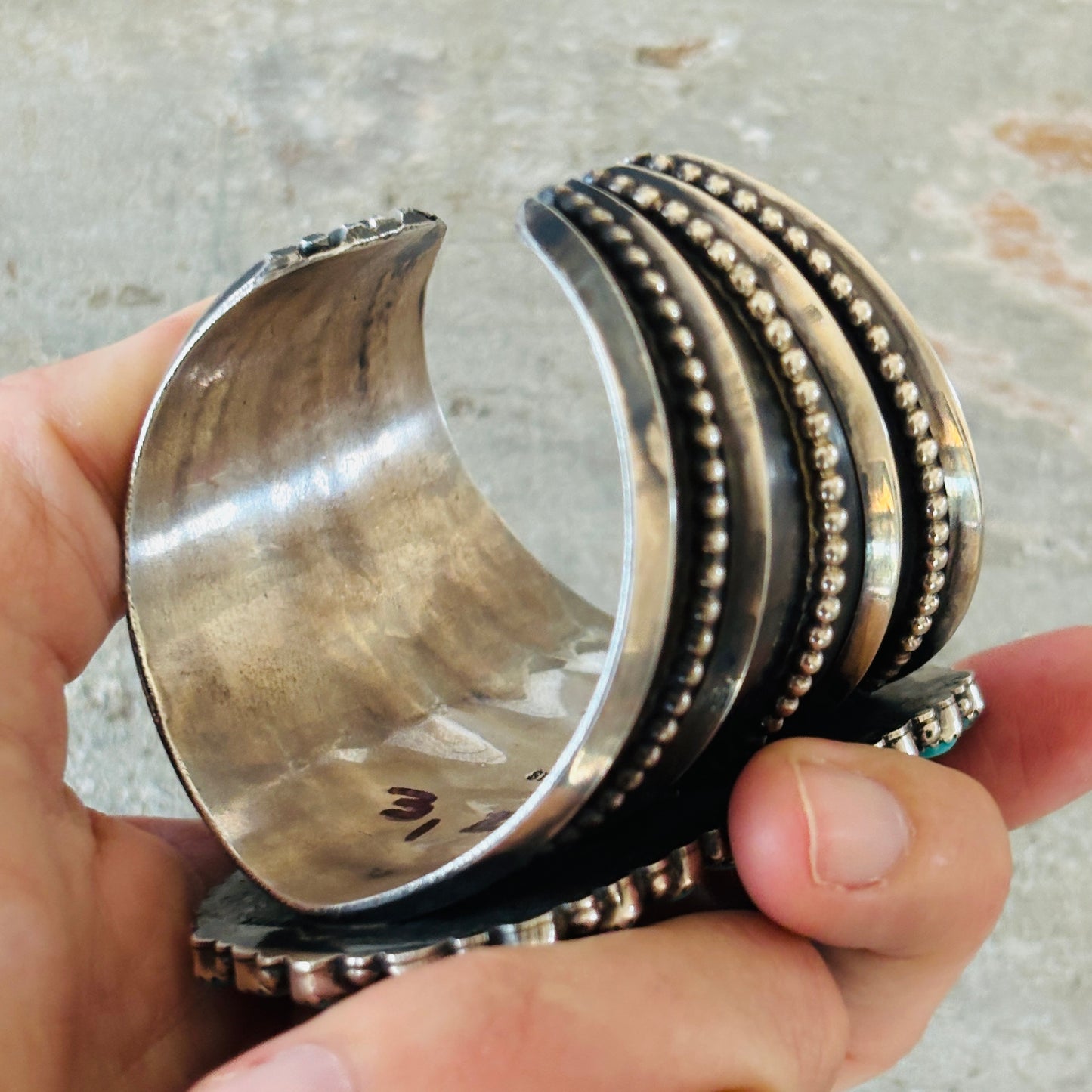 Navajo Marcus Chavez Sterling Silver & Kingman Turquoise Statement Cuff