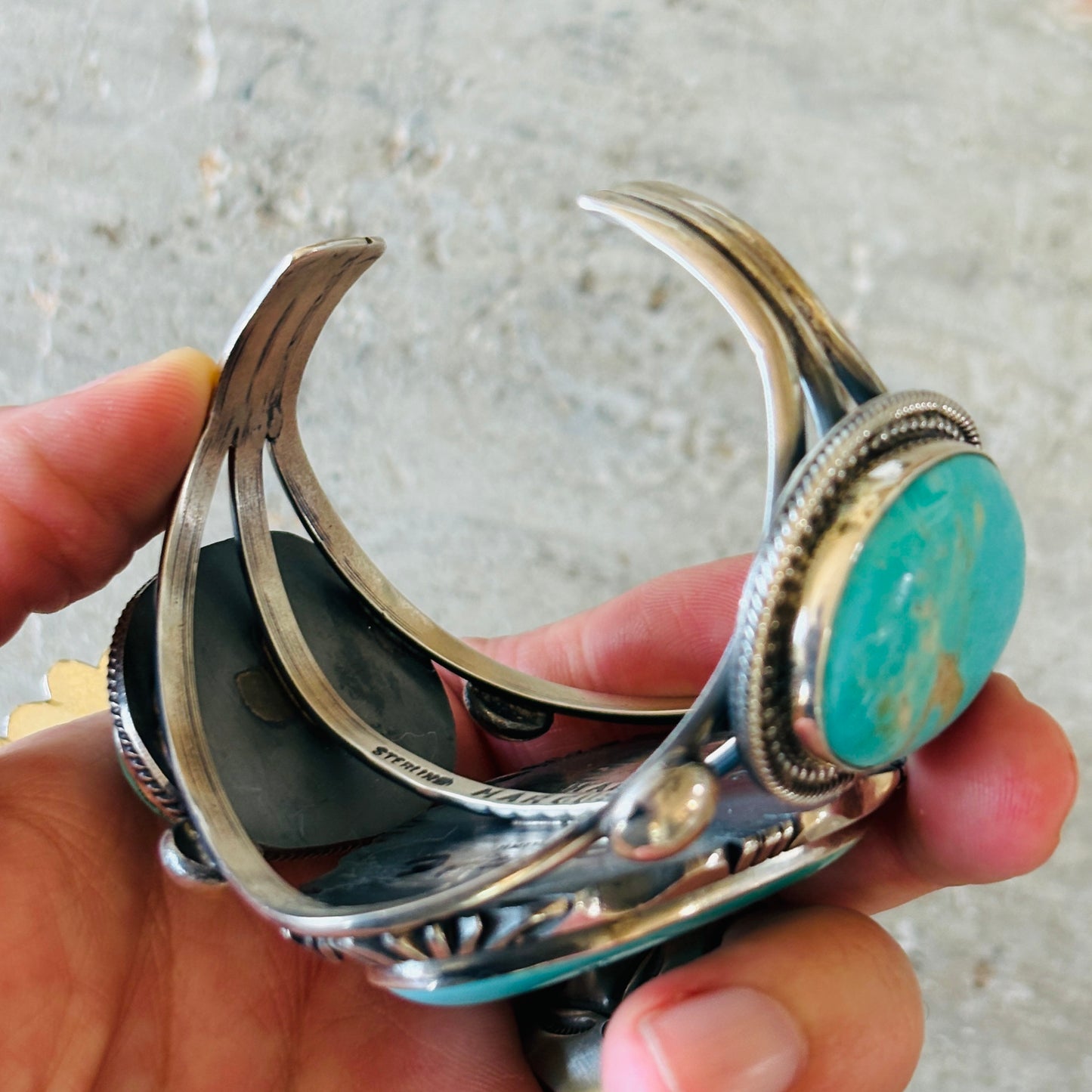 Navajo Marcus Chavez Sterling Silver & Kingman Turquoise Statement Cuff