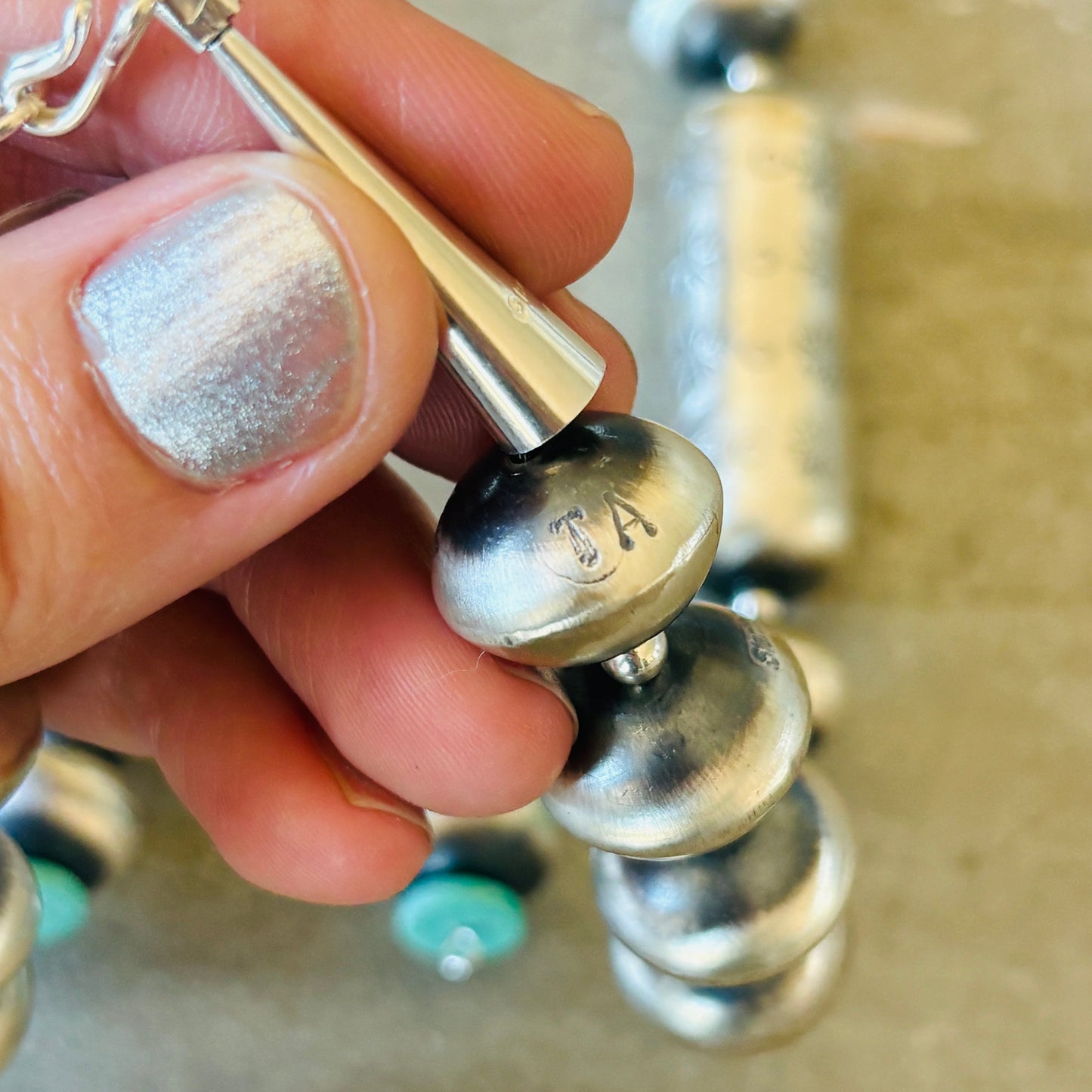 Navajo Tysha Aparicio Sterling Silver & Campitos Turquoise Handmade Pearls Set