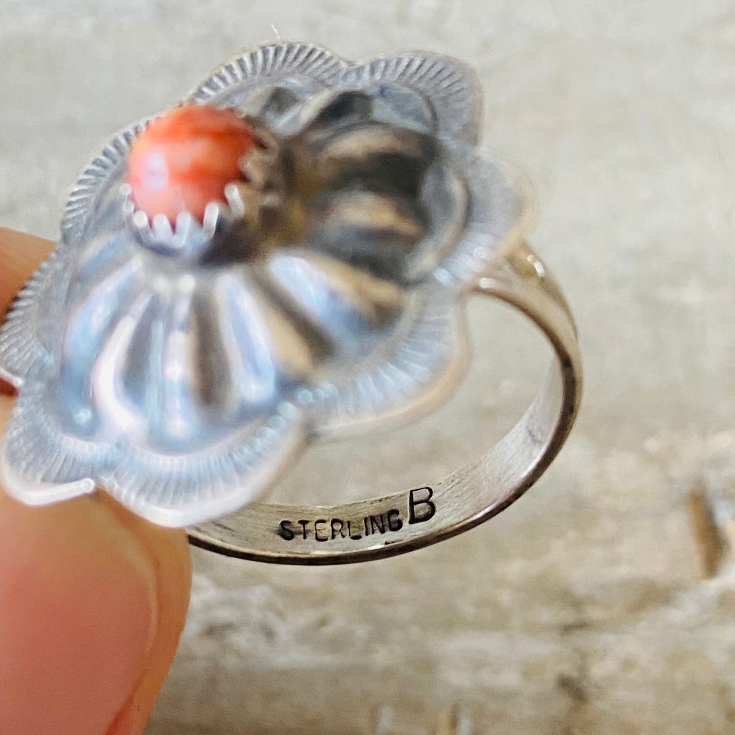 Navajo Byron Begay Sterling Silver & Orange Spiny Oyster Concho Ring