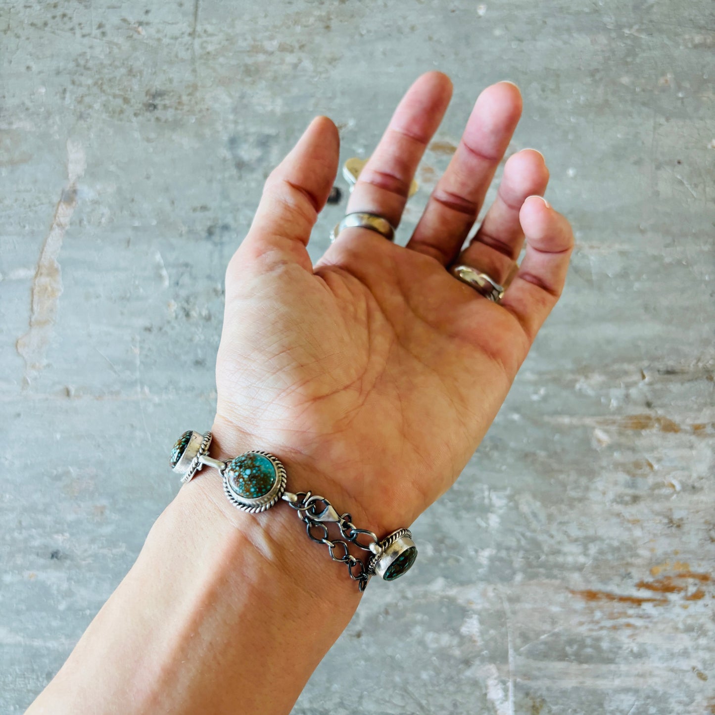 Navajo Marita Benally Sterling Silver & Kingman Turquoise Bracelet