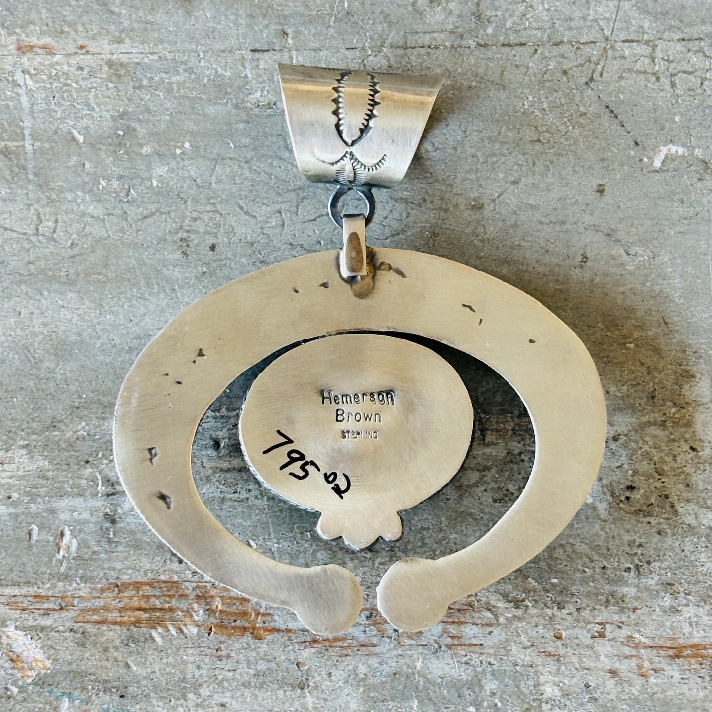 Navajo Hemerson Brown Sterling Silver & Turquoise Mountain Pendant