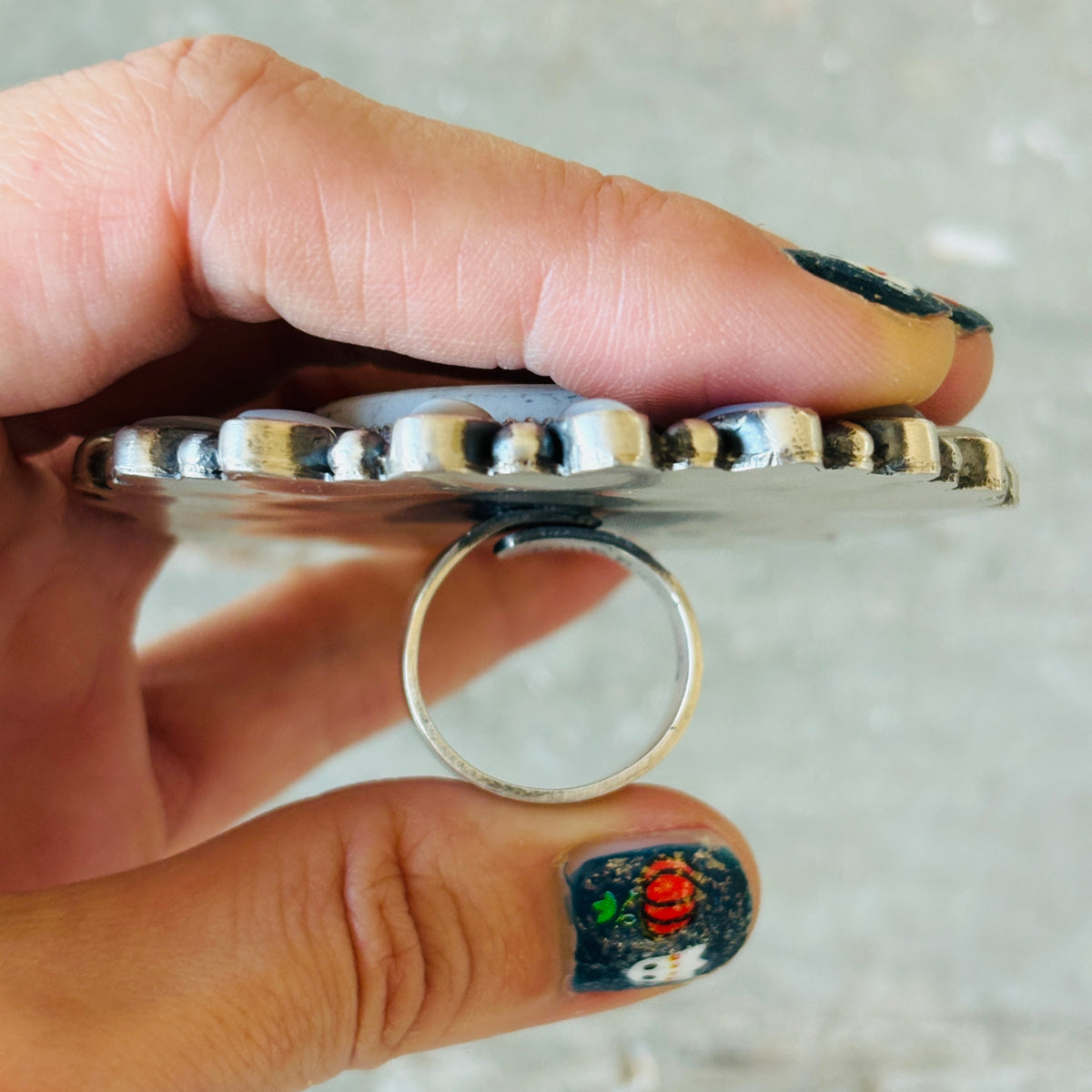Navajo Kindale Billah Sterling Silver - Ceramic & Mother of Pearl Sally Ring