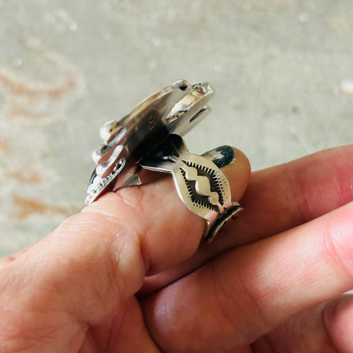 Navajo Readda Begay Sterling Silver & Black Onyx Bat Ring