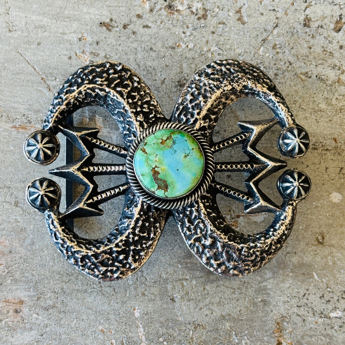 Navajo Hemerson Brown Sterling Silver & Sonoran Turquoise Belt Buckle