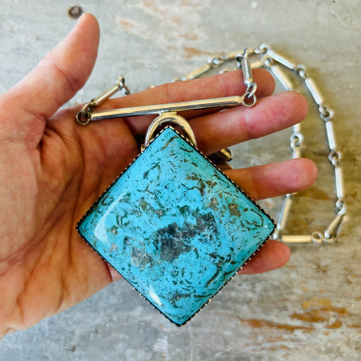 Navajo Ben Begaye Sterling Silver & Nevada Turquoise Statement Necklace