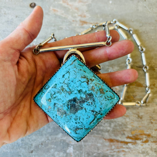 Navajo Ben Begaye Sterling Silver & Nevada Turquoise Statement Necklace