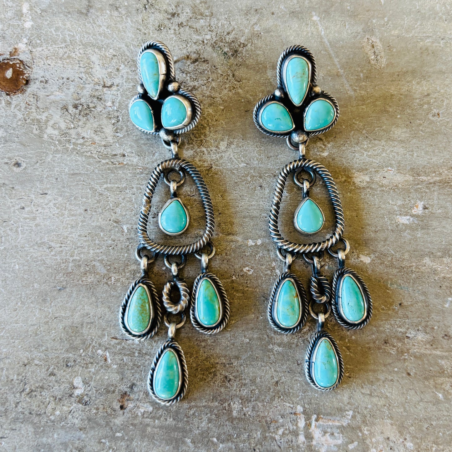 Navajo Sheila Becenti Sterling Silver & Campitos Turquoise Statement Earrings