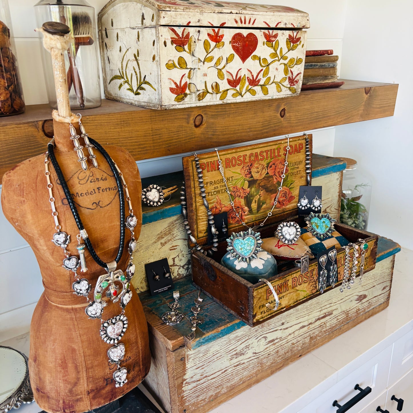 Navajo Hemerson Brown Sterling Silver & Wild Horse Jasper Cluster Heart Earrings