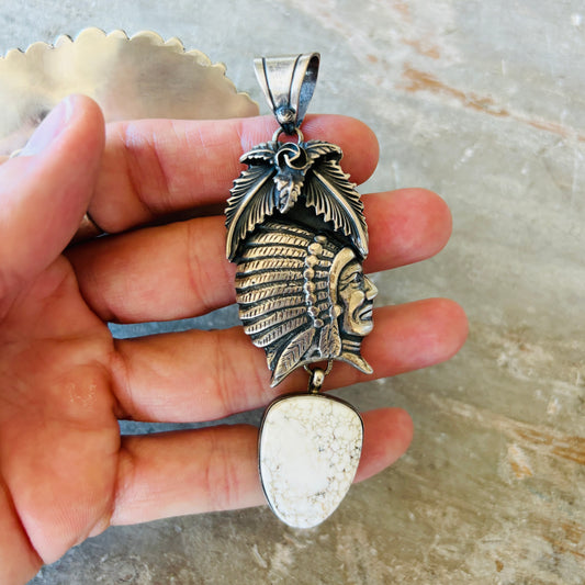 Navajo Patrick Yazzie Sterling Silver & Wild Horse Jasper Chief Pendant