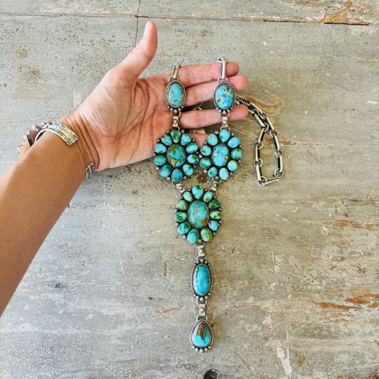 Navajo Freddie Maloney Sterling Silver & Sonoran Turquoise Statement Lariat