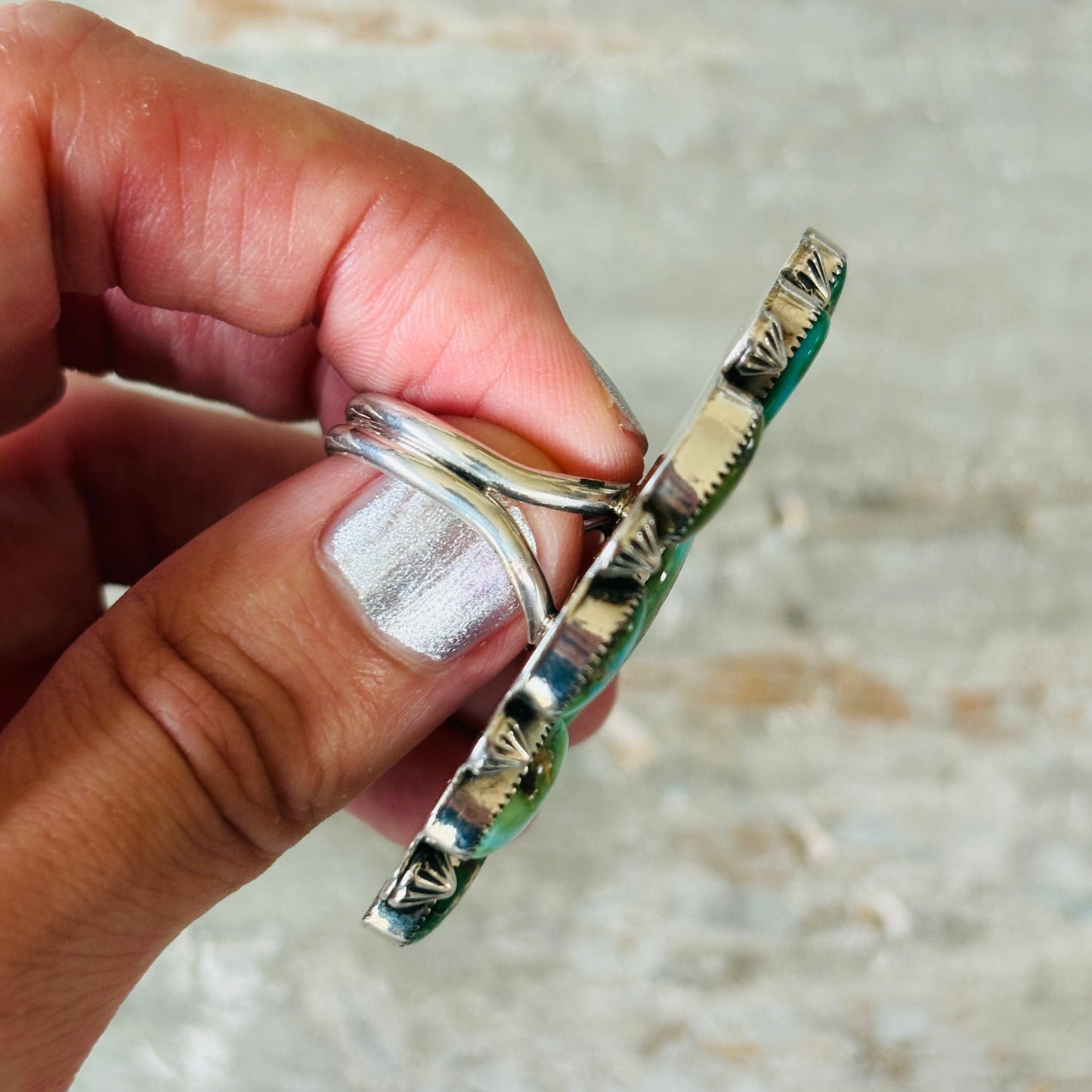 Navajo Larson Lee Sterling Silver & Sonoran Turquoise Cluster Ring