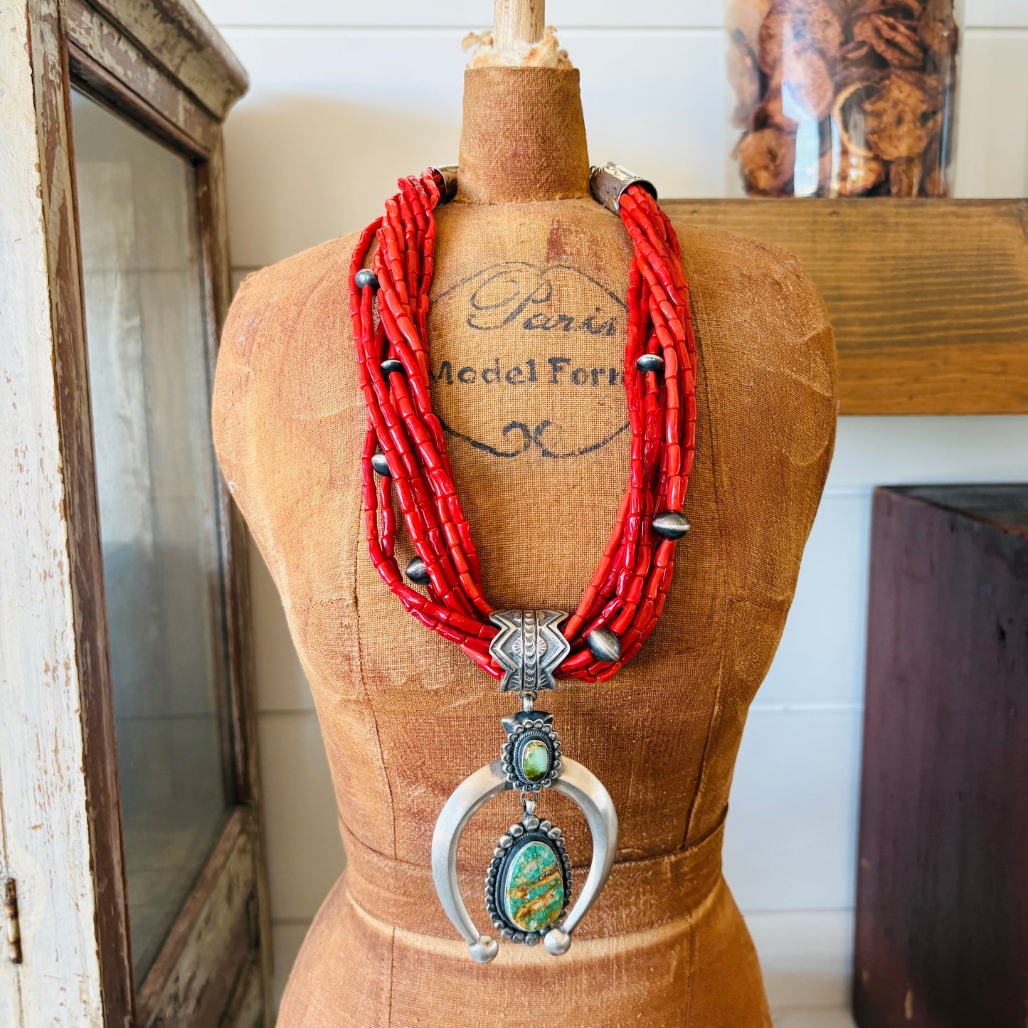 Navajo Leon Martinez Sterling Silver & Royston Turquoise Naja Pendant