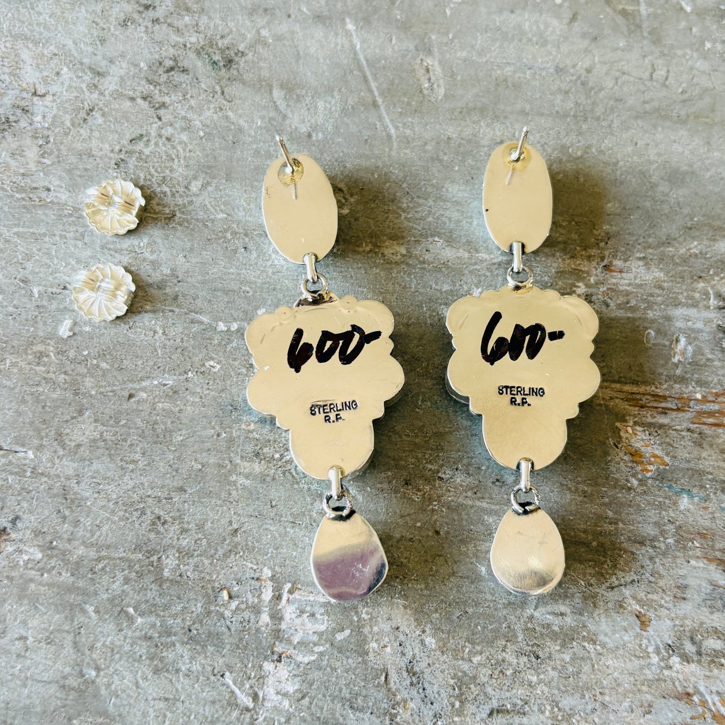 Navajo Signed Sterling Silver & Sonoran Turquoise Statement Earrings