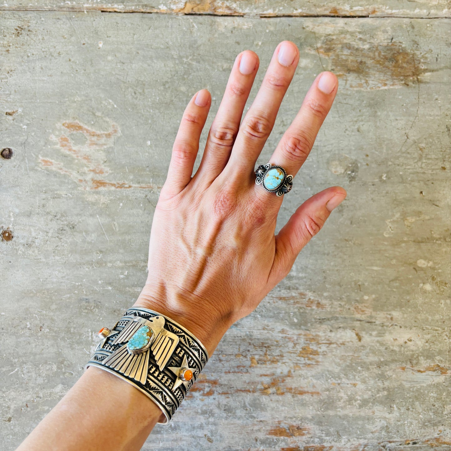 Navajo Andy Cadman Sterling Silver & #8 Turquoise Ring
