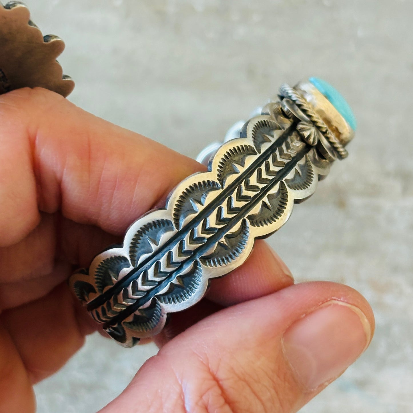 Navajo Randy Boyd Sterling Silver & Blue Ridge Turquoise Stacker Cuff