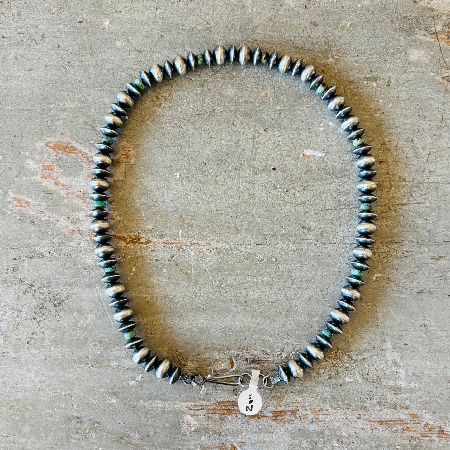 Navajo Preston Haley Sterling Silver & Campitos Turquoise 7mm - 9mm Alternating Saucer - Round Pearls Necklace