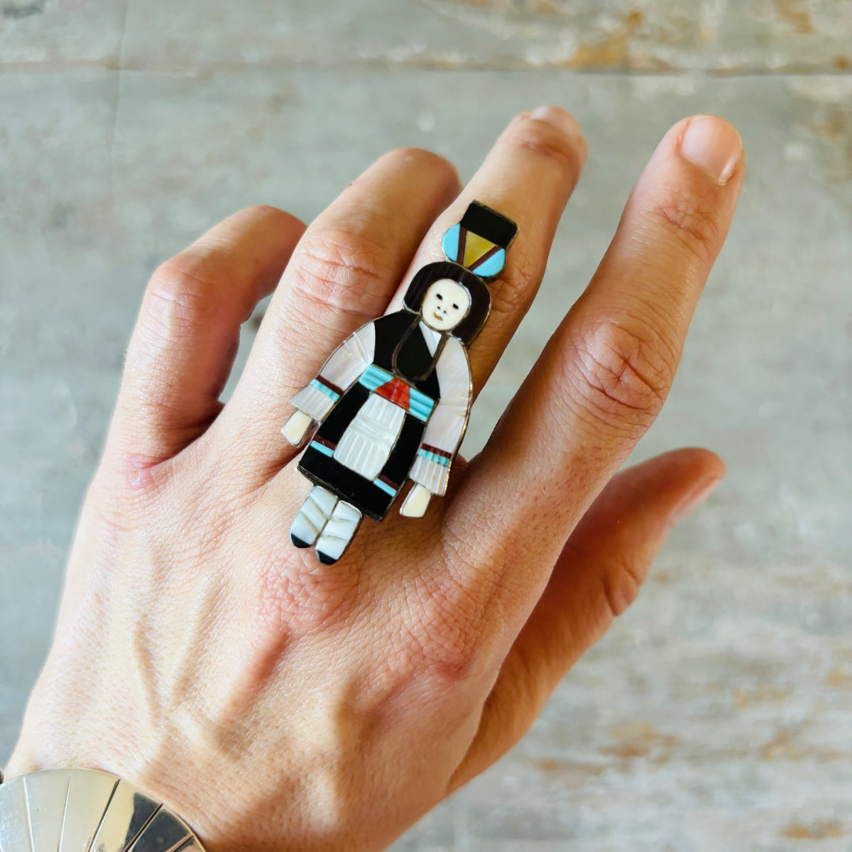 Vintage Zuni Madeline Beyukai Sterling Silver Multi Stone Maiden Ring