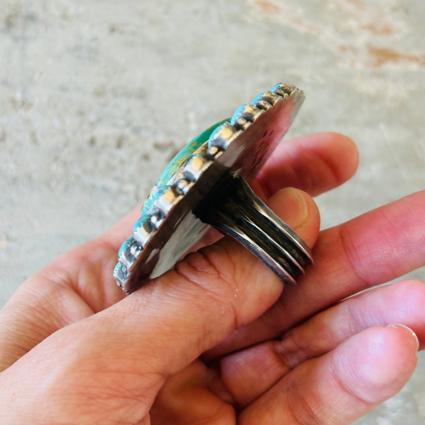 Navajo Glenn Livingston Sterling Silver & Mixed Turquoise Cluster Ring