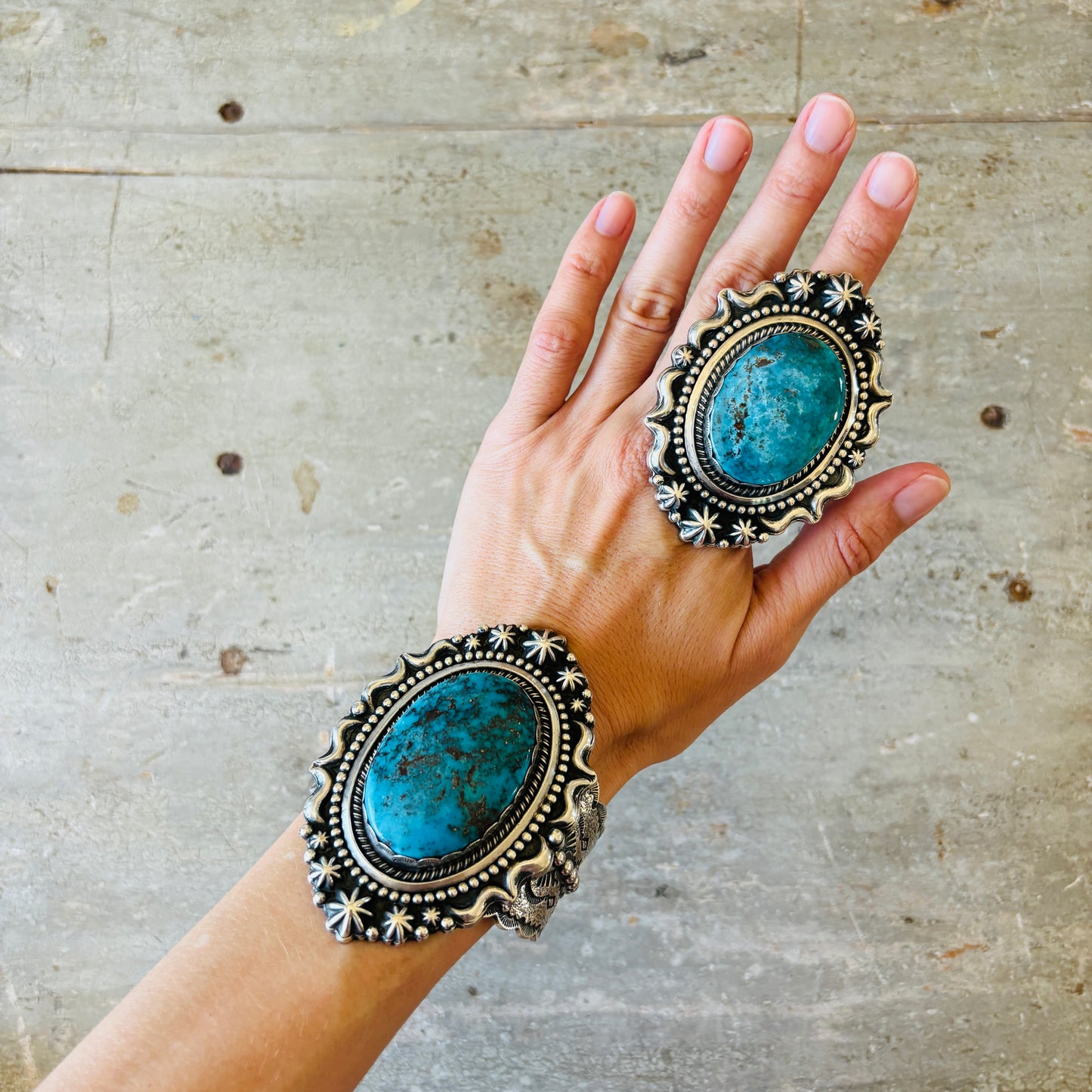 Navajo Glenn Livingston Sterling Silver & Desert Rose Turquoise Statement Ring