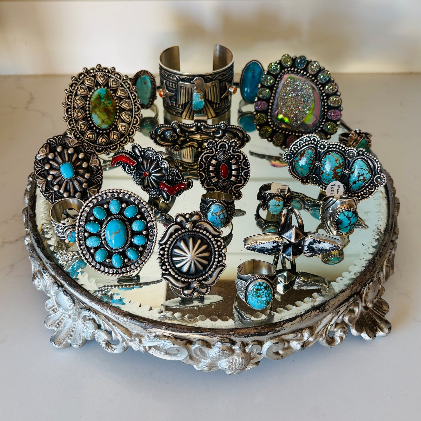 Navajo Hemerson Brown Sterling Silver & Druzy Statement Ring