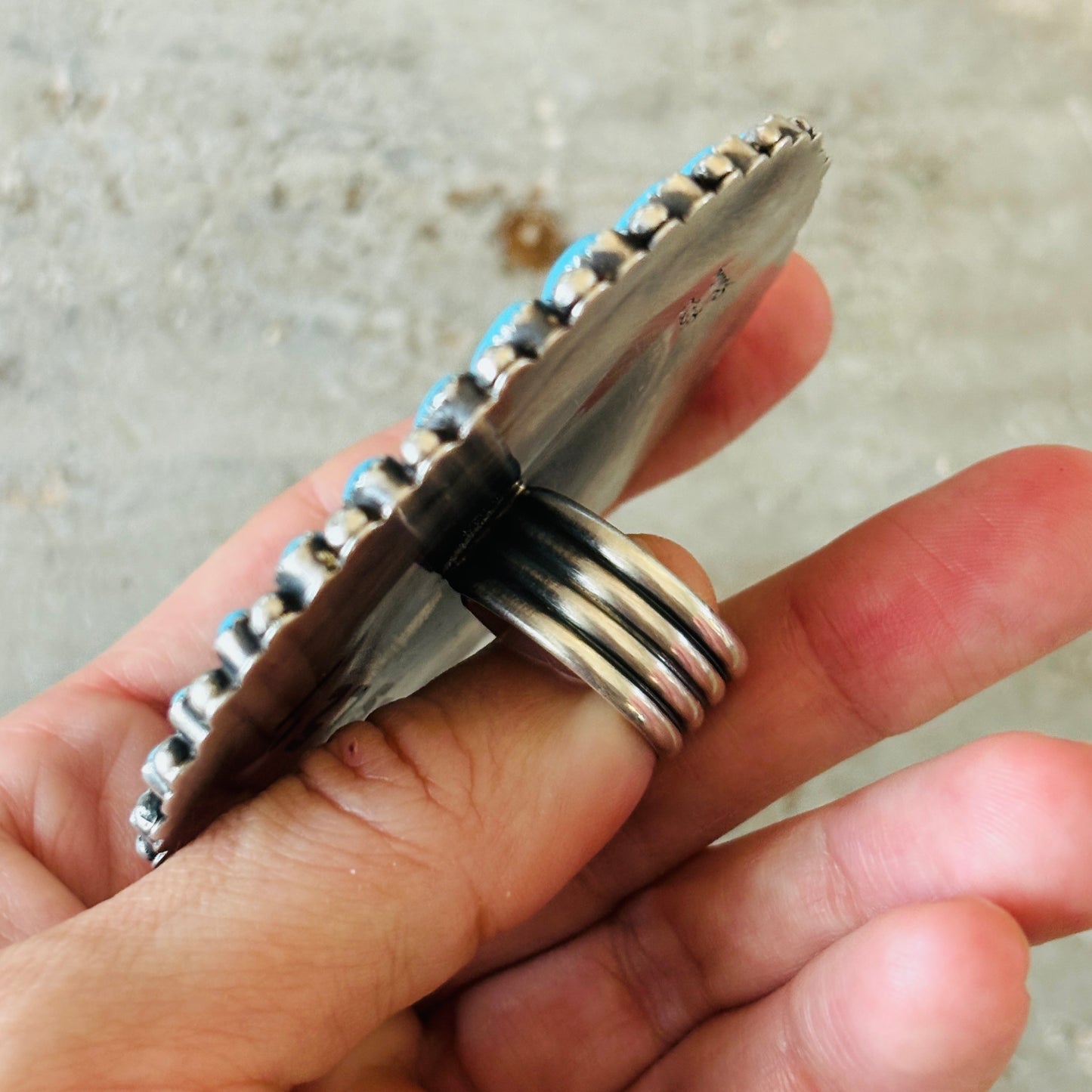 Navajo Glenn Livingston Sterling Silver & Sleeping Beauty Turquoise Statement Ring