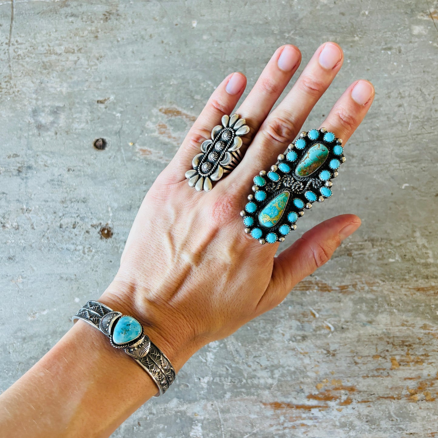 Navajo Sunshine Reeves Sterling Silver & Kingman Turquoise Stacker Cuff