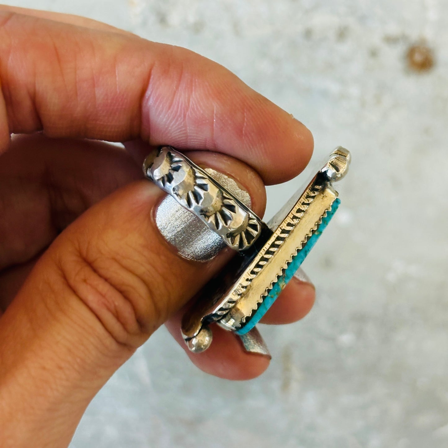 Navajo Merlin James Sterling Silver & Kingman Turquoise Ring